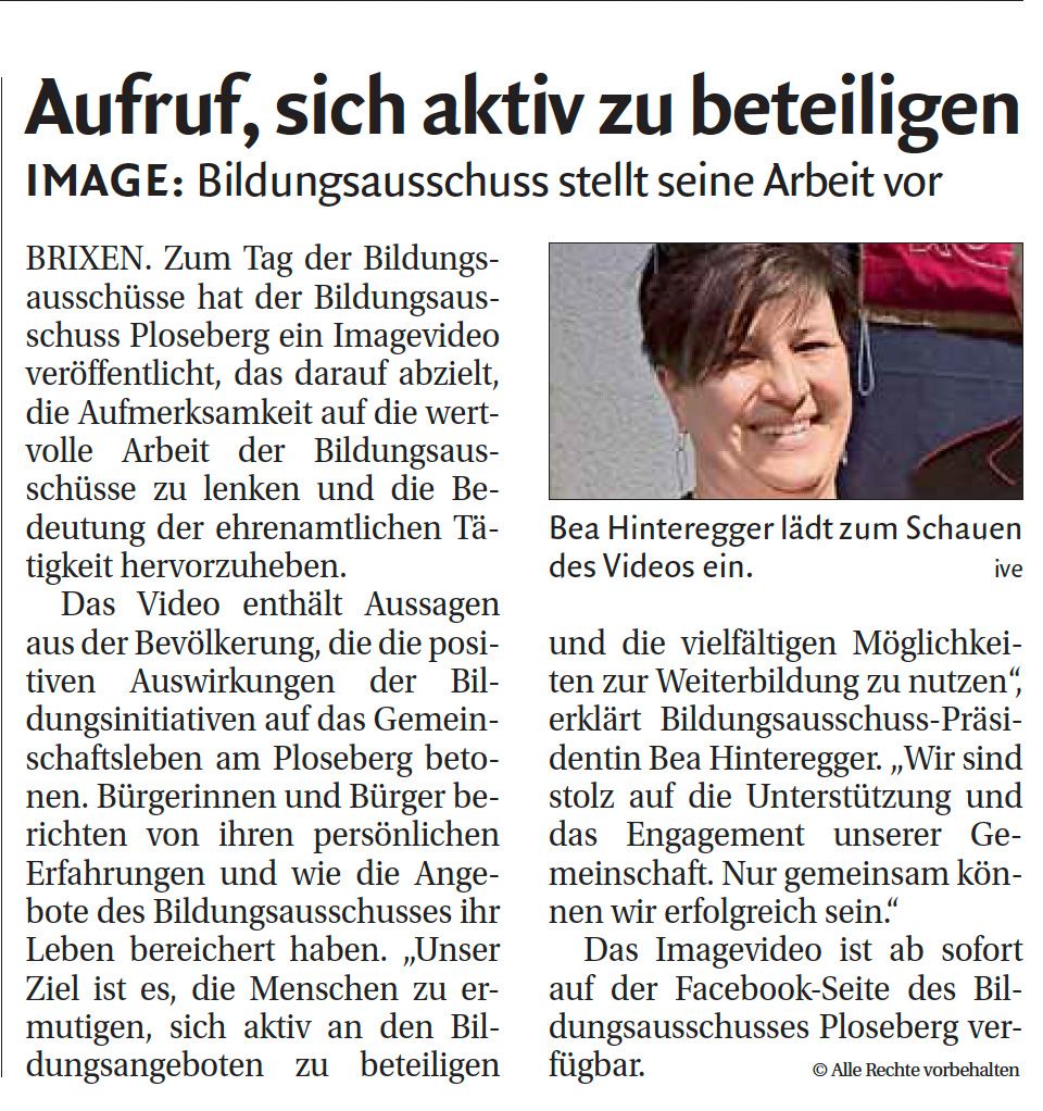 Aufruf, sich aktiv zu beteiligen – Bildungsausschuss Ploseberg