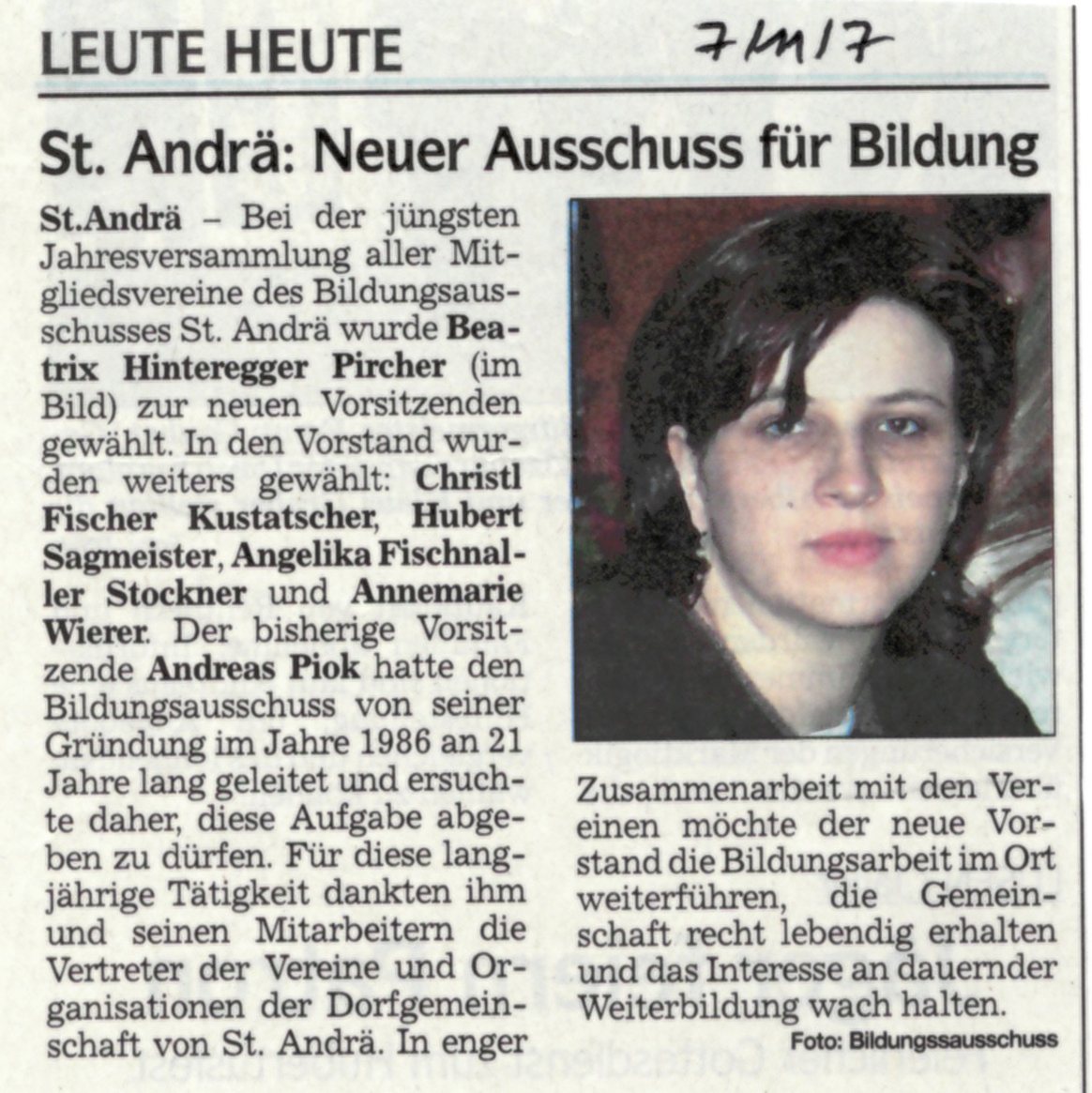 St. Andrä: Neuer Ausschuss für Bildung – Beatrix Hinteregger Pircher