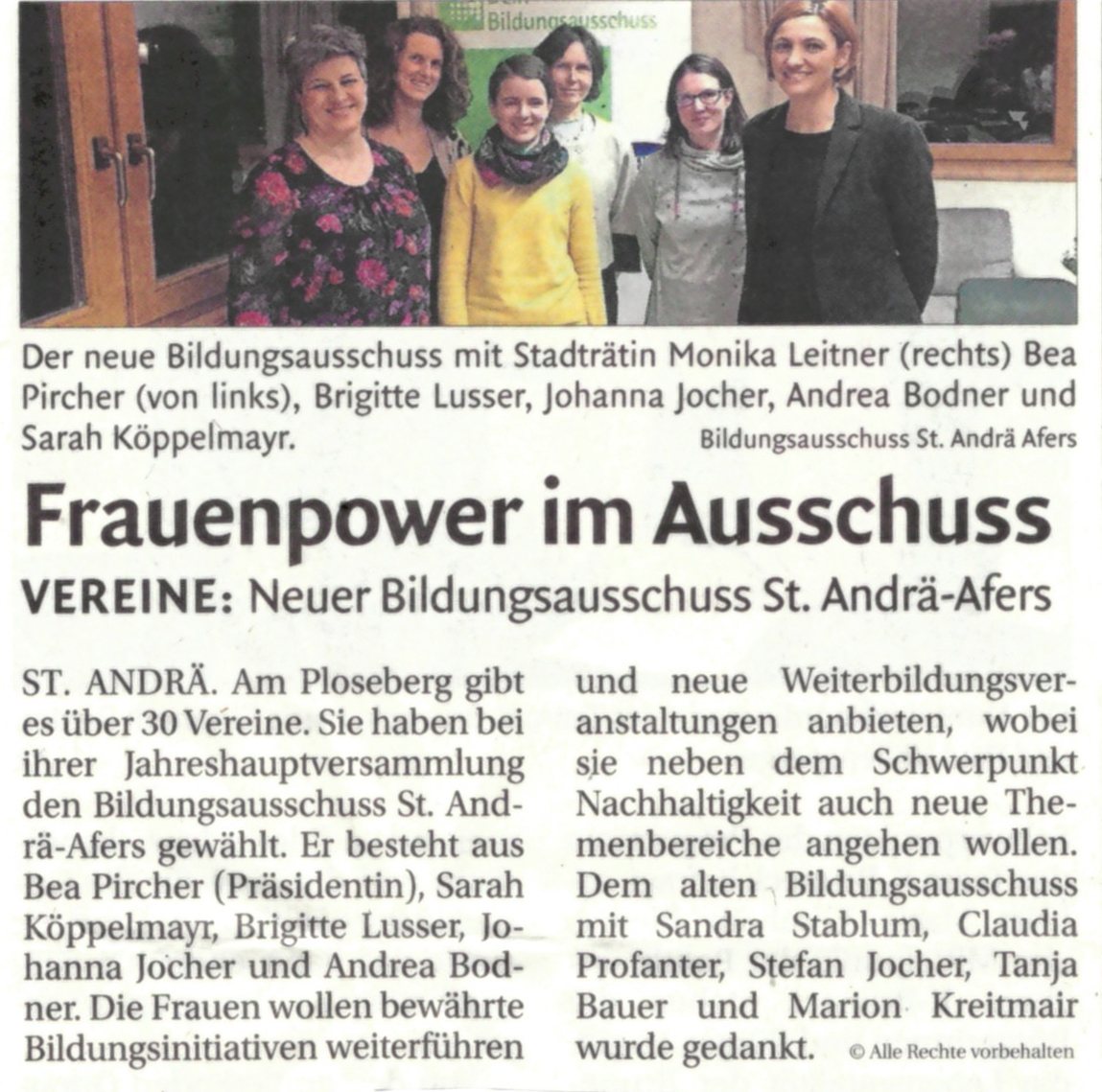 Frauenpower im Ausschuss – Bildungsausschuss St. Andrä-Afers