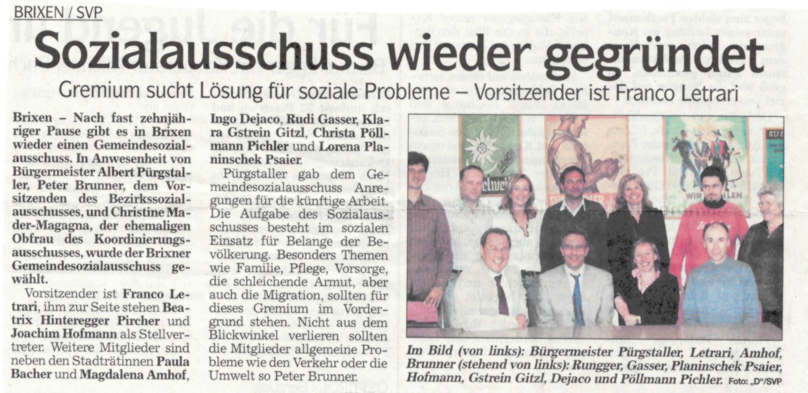 Sozialausschuss wieder gegründet – Brixner Gemeindesozialausschuss