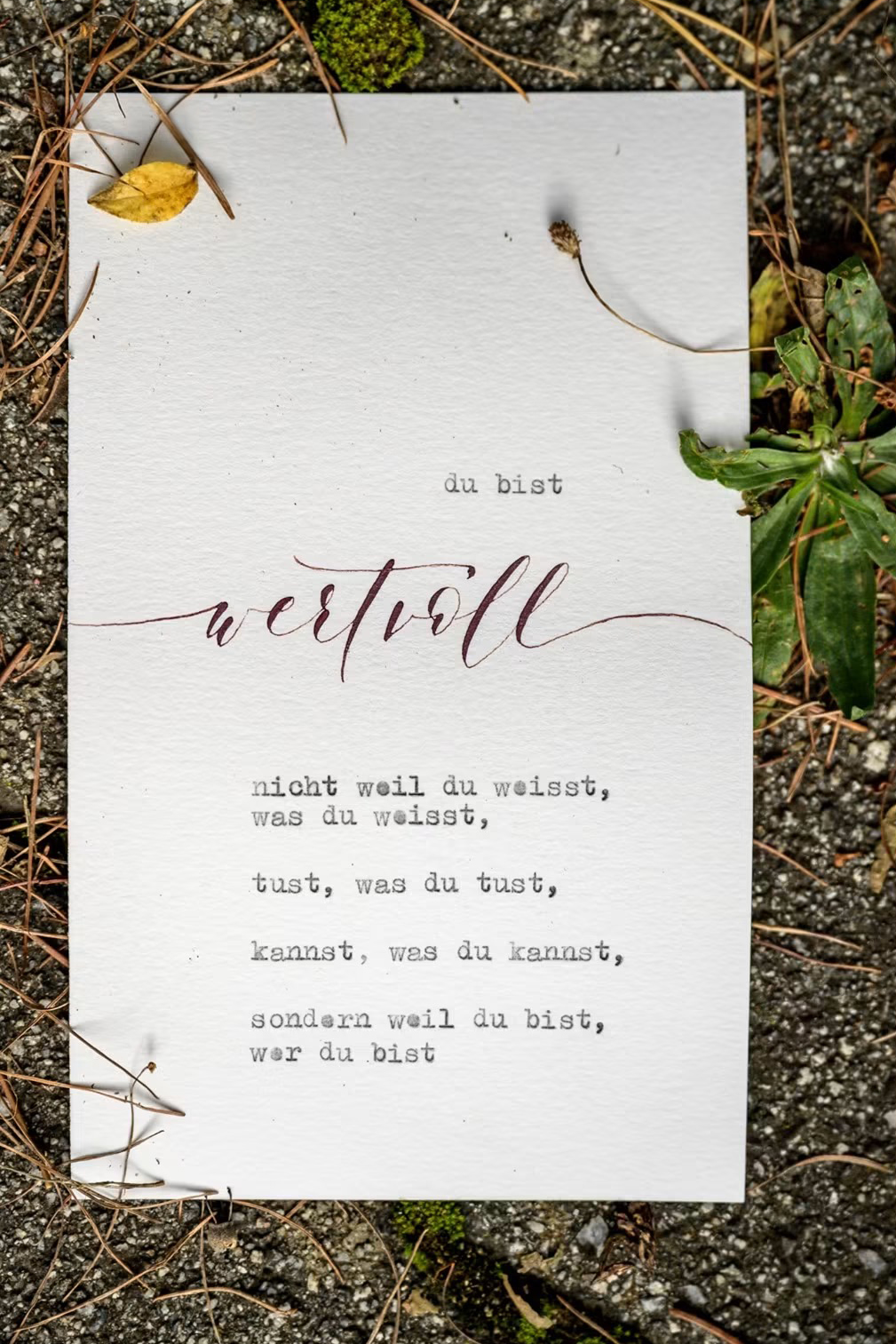 „du bist wertvoll“ – Kalligrafie-Karte