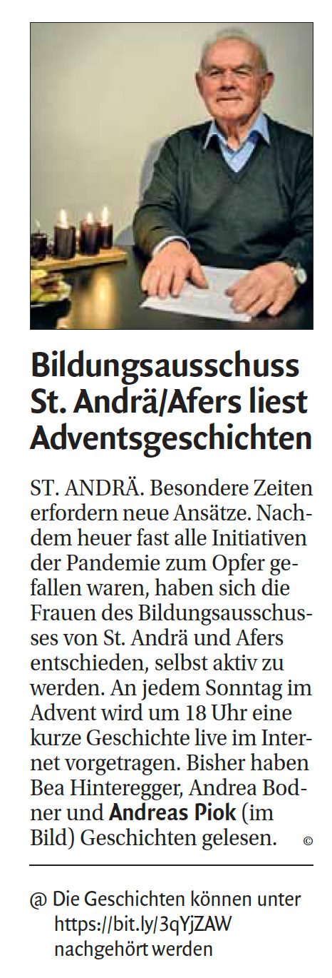 Bildungsausschuss liest Adventsgeschichten