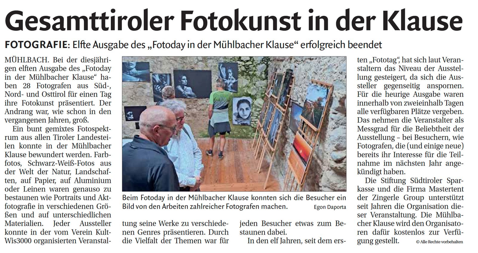 Gesamttiroler Fotokunst in der Klause – Dolomiten
