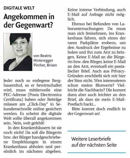Angekommen in der Gegenwart – Leserbrief